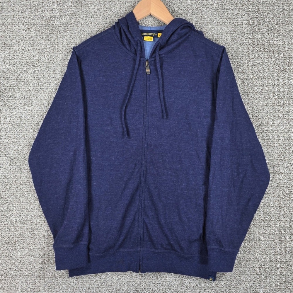 Patapampa Mens Baby Alpaca / Pima Cotton Blend Full Zip Hoodie‎ Blue Size M